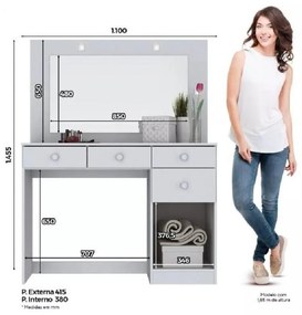 Penteadeira Camarin Led Com Espelho 1 Porta 4 Gavetas