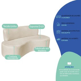 Kit Sofá Curvo Amsterdã 160cm e Poltrona Luiza Max Linho