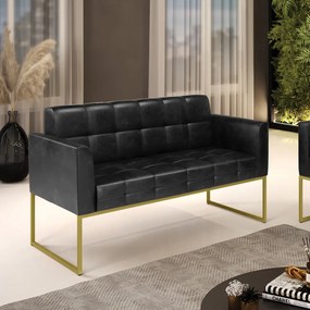 Sofá Namoradeira Elisa Corano Base Metálica Industrial Dourado - D'Rossi - Preto