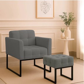 Poltrona Sala e Puff Decorativo Industrial Elisa Suede D03 - D'Rossi - Grafite