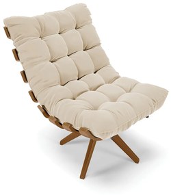 Poltrona Giratória Costela Suede Bege Base de Madeira MM30 M11 - D'Rossi