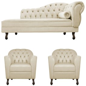 Kit Diva Recamier Diana 185cm Lado Esquerdo e 02 Poltronas Julia Suede - ADJ Decor
