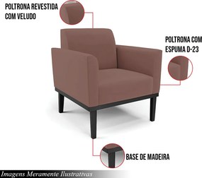 Kit 2 Poltronas Decorativas Isabella Pés Fixo em Madeira Preto Veludo Rose G19 - Gran Belo