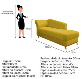 Recamier Vanessa 185cm Lado Esquerdo Suede Amarelo - ADJ Decor