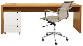 Conjunto Bancada 1,80m + Módulo Gavetas Branco + Cadeira de Escritório Noruega Cobre Baixa