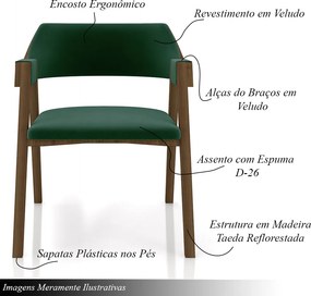 Kit 4 Cadeiras Sala de Jantar e Jogos Carteados Madeira Maciça Poker Veludo Verde/Nogueira G42 - Gran Belo