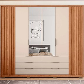 Guarda Roupa Essence Casal Ripado 6 Portas de bater com 2 Espelhos 6 Gavetas MDP Freijo/OffWhite G11 - Gran Belo