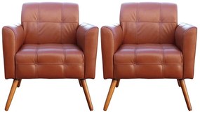 Kit 02 Poltronas Decorativas Sala de Estar Bia Couro Caramelo G58 - Gran Belo