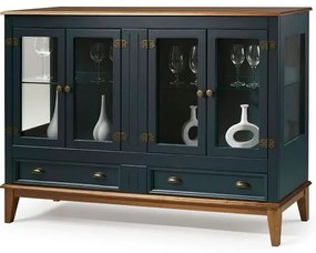 Cristaleira Agatha 4 Portas e 2 Gavetas Cor Azul Petróleo 150cm - 67895 Sun House