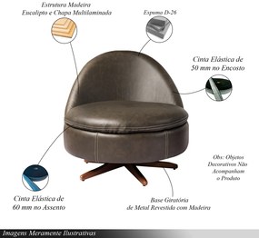Poltrona Giulio Base de Ferro Giratória PU Marrom G92 - Gran Belo