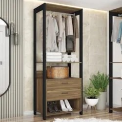 Guarda Roupa Solteiro Closet 73cm 2 Gavetas Una Mel/Preto C01 - Mpozen