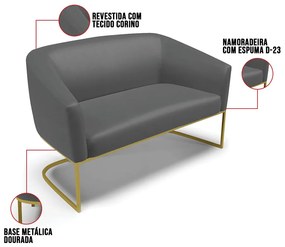 Sofá 2 Lugares Namoradeira Industrial Dourado Stella Sintético Grafite D03 - D'Rossi