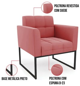 Kit 2 Poltronas Elisa Suede Base Metálica Industrial Preto D03 - D'Rossi - Rose