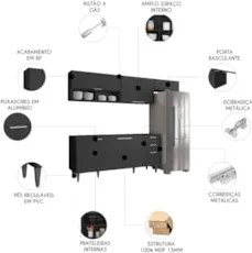 Armário de Cozinha CP03 Para Pia 180cm Pérola Z34 Preto     - Mpozenat