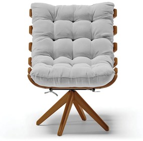 Poltrona Giratoria Costela Kit 2 Linho Base de Madeira MA30 M11 - D'Rossi - A05 Cinza Claro