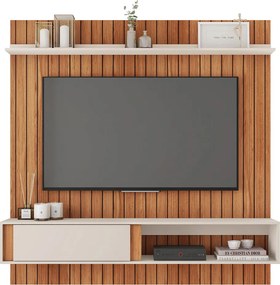 Painel Sirius Ripado 180cm para TV até 65 com Ripado MDF Freijo/OffWhite G11 - Gran Belo