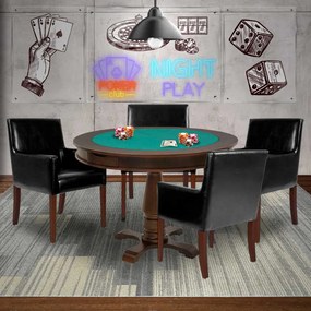 Mesa de Jogos Carteado Victoria Redonda Tampo Reversível Imbuia com 4 Cadeiras Liverpool PU Preto Liso G36 G15 - Gran Belo