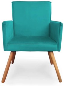 Poltrona Decorativa Vênus com Debrum Pés Palito Madeira Suede Turqueza - Sheep Estofados - Azul