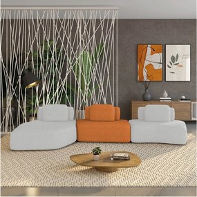 Sofá 3 Lugares Orgânico com Chaise e 2 Módulos Berlim Bouclê Cz K01 - D'Rossi - Cinza Claro/Caramelo
