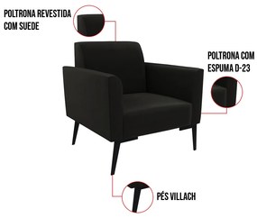 Poltrona Pés Villach Marisa Suede D03 - D'Rossi - Preto