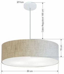 Lustre Pendente Cilíndrico Md-4221 Cúpula em Tecido 60x15cm Rustico Bege - Bivolt