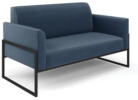 Sofá Namoradeira Base Industrial Alta Preto Marisa Suede D03 - D'Rossi - Azul Marinho