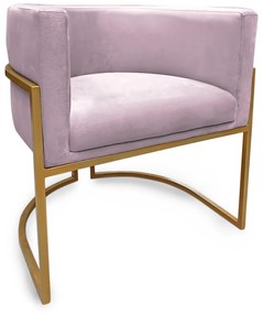 Poltrona Decorativa Base Metal Dourada Luna Veludo Rosê - Sheep Estofados - Veludo Rosê