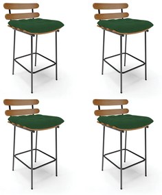 Kit 04 Banquetas Costela Veludo Base Metálica Preto - D'Rossi - Verde