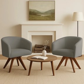 Poltrona Sala Base Giratória Madeira Kit 2 Arielle Linho Grafite D03 - D'Rossi