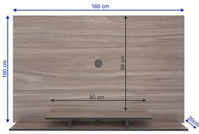 Painel Para TV Até 60" 1 Nicho 3 Prateleiras Cinza Carvalho