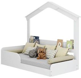 Cama Solteiro Infantil Mimo Com Casinha Porta Livros - Branco