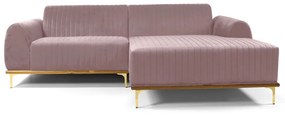 Sofá 3 Lugares Lisboa D07 com Chaise Direita 230cm Veludo Rosa - D'Rossi
