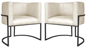 Kit 2 Poltronas Dália Luxo Moderna Estofada Design Sofisticado com Base de Ferro Preto Corano