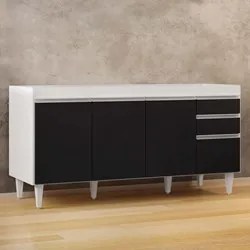 Balcão Gabinete 160cm Sem Tampo 4 Portas 2 Gavetas Arkansas Branco/Pre
