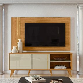 Painel TV 60 Pol 160cm com Rack Bancada para Sala Hylon M20 - D'Rossi - Cumaru e Opala