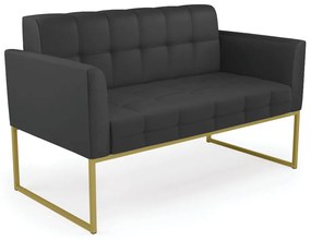 Kit 1 Sofá Namoradeira e 2 Poltronas Elisa Corino Preto Base Metálica Industrial Dourado - D'Rossi