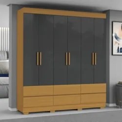 Guarda Roupa Casal 187cm 6 Portas Vilo Cinamomo/Grafite A15 - Mpozenat