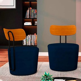 Kit 2 Poltronas Decorativas Addams Veludo Azul Marinho G45 - Gran Belo