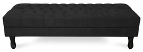 Puff Baú Decorativo Capitonê Luis XV 140x40cm Suede Preto - Sheep Estofados - Preto