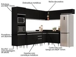 Armário de Cozinha Modulada de Canto 8 Peças CP03 Balcão com Pia Inox