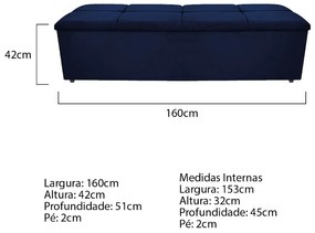 Calçadeira Munique 160 cm Queen Size Suede Azul Marinho - ADJ Decor