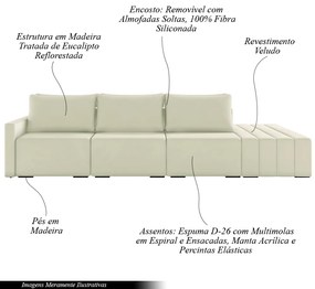 Sofá Ilha Modulado Milos 312cm Puff Lateral Veludo Bege G33 - Gran Belo