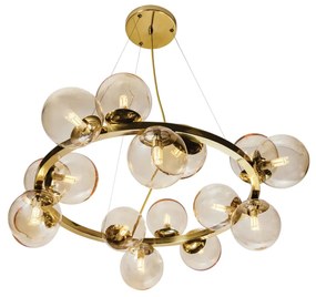 Pendente Ícaro C/ 16 Globos Assimetricos Ø76Cm 16L G9 / Metal E Globo... (PT - Preto Texturizado, CLEAR)
