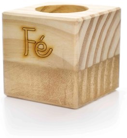 Porta Vela Quadrado Natal Fé Madeira e Dourado 7 cm - D'Rossi