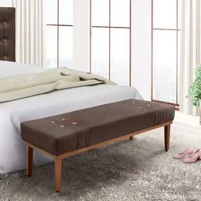 Recamier Decorativo 140cm Kors Veludo Pés de Madeira Marrom G63 - Gran Belo