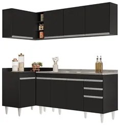 Armário de Cozinha Modulado de Canto Direito 4 Peças CP42 com Pia Inox