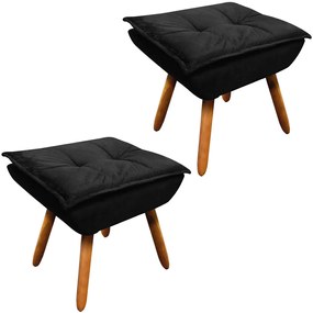 Kit 2 Puff's Decorativos Pés Palito Charger Suede Preto G19 - Gran Belo