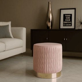 Puff Redondo Decoração de Natal Base Metal Dourado Veludo Rosê F04 - D'Rossi