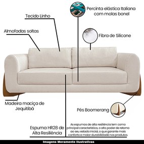 Sofá Decorativo 2 Lugares 160cm Pés em Madeira Buzz Linho Pérola G63 - Gran Belo