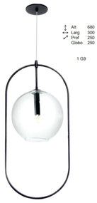Pendente Oblong 25X30X68Cm Globo Ø25Cm Aberto 01Xg9 - Old Artisan Pd-5... (CHAMPANHE, CLEAR (Transparente))